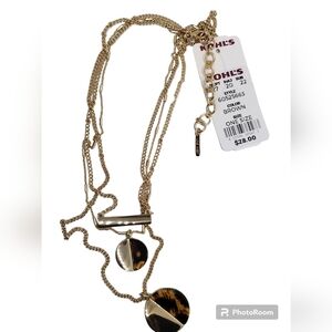 NINE WEST NWT GOLDTONED & ANIMAL PRINT PENDANT LAYERED NECKLACE